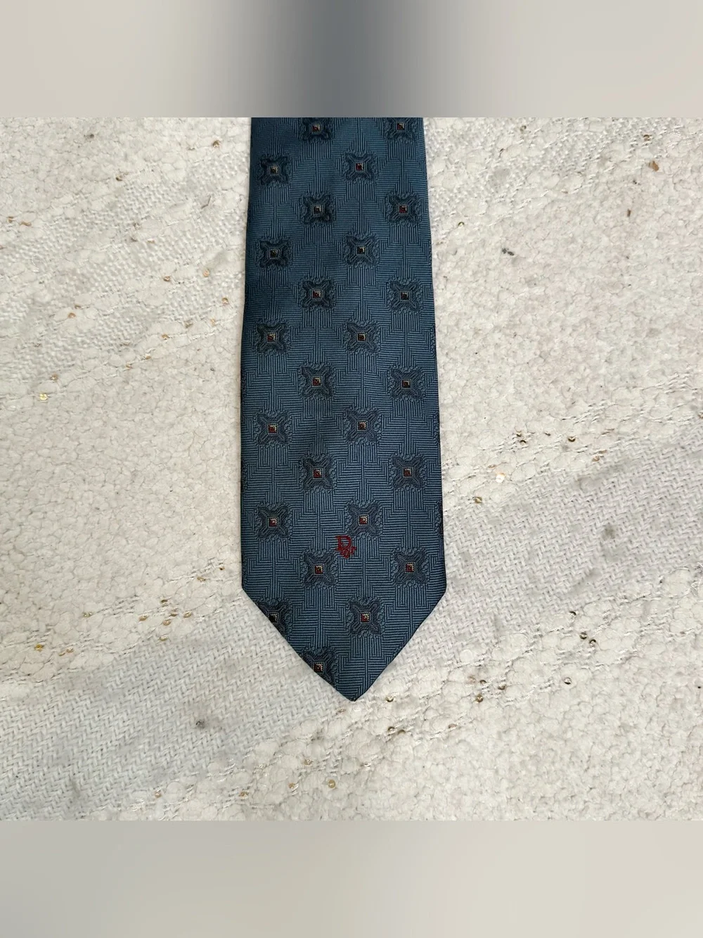 Christian Dior tie blue, black, red and beige silk blend neck tie